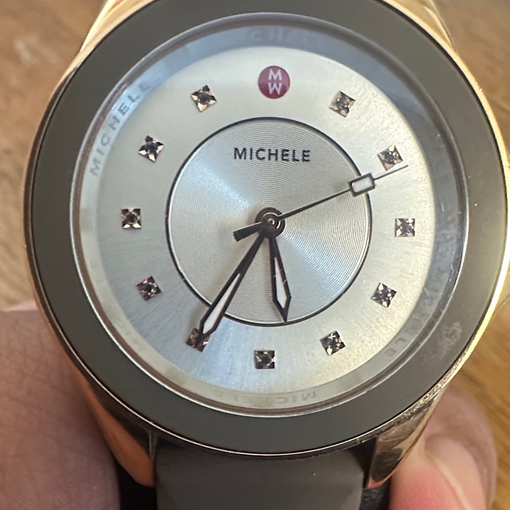 Michele Rose Gold watch with Silver Dial and Gray Bezel